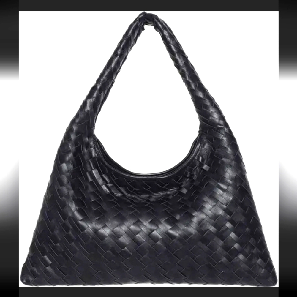 NWT WALTER BAKER BLACK WOVEN VEGAN LEATHER MARGAUX HANDBAG